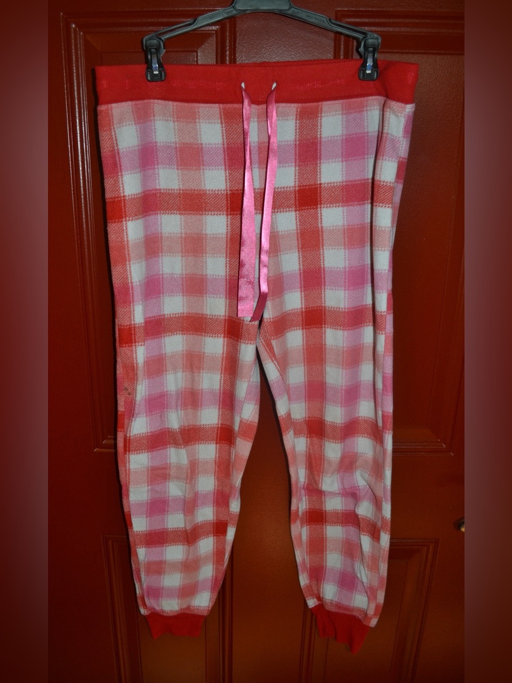 Faded Glory Pink & Red Plaid Fleece Pajama Bottoms